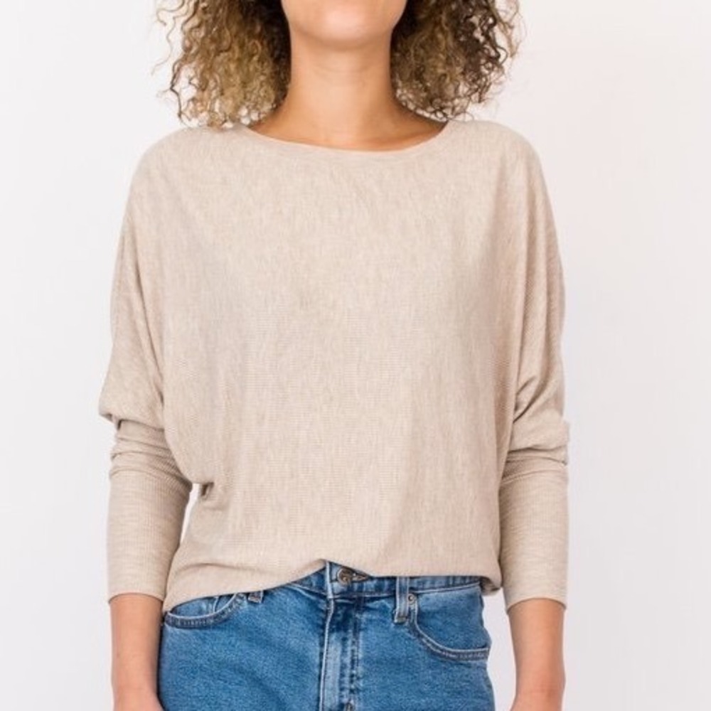Joah Brown Vital Long Sleeve Top Ribbed Knit Oatmeal Neutral - OS